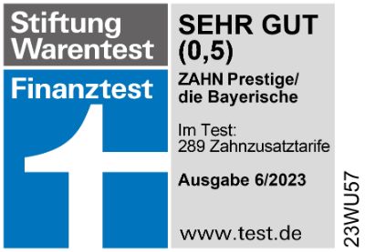 Zahn Prestige Plus der Bayerischen: Sehr gut (0,5) bei Stiftung Warentest Ausgabe 6/2023