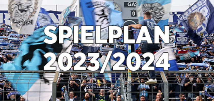 Im Hintergrund Tribüne des TSV 1860, im Vordergrund Schriftzug "Spielplan 2023/2024"