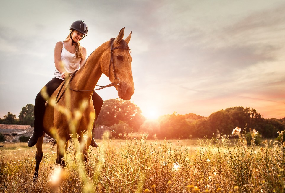 Junge Frau mit Pferd in der Natur